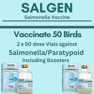 "Salgen" Salmonella Vaccine (Vaccinate 50 birds) "Includes Booster" 100 Dose "Exp dt 8/26"